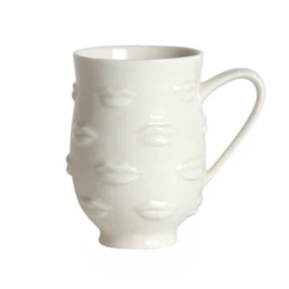 Two Jonathan Adler Gala Lips Mugs Glazed Cups White NWOT - Picture 4 of 7
